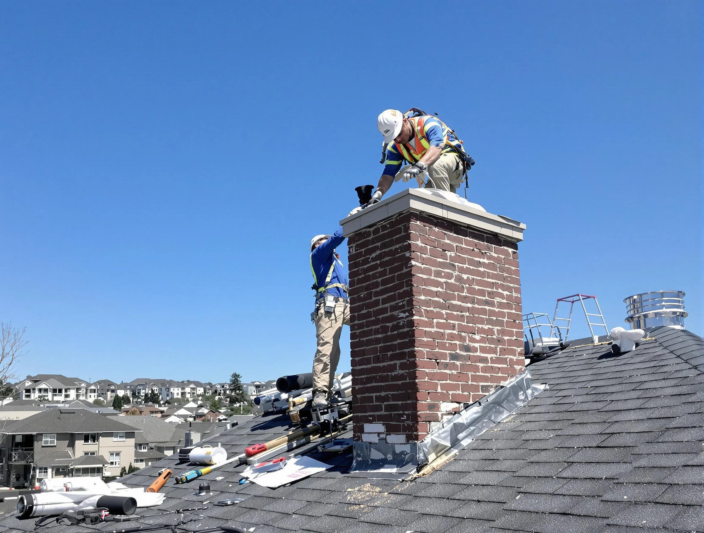 Andover Chimney Sweep repairing a chimney crown in Andover, MA