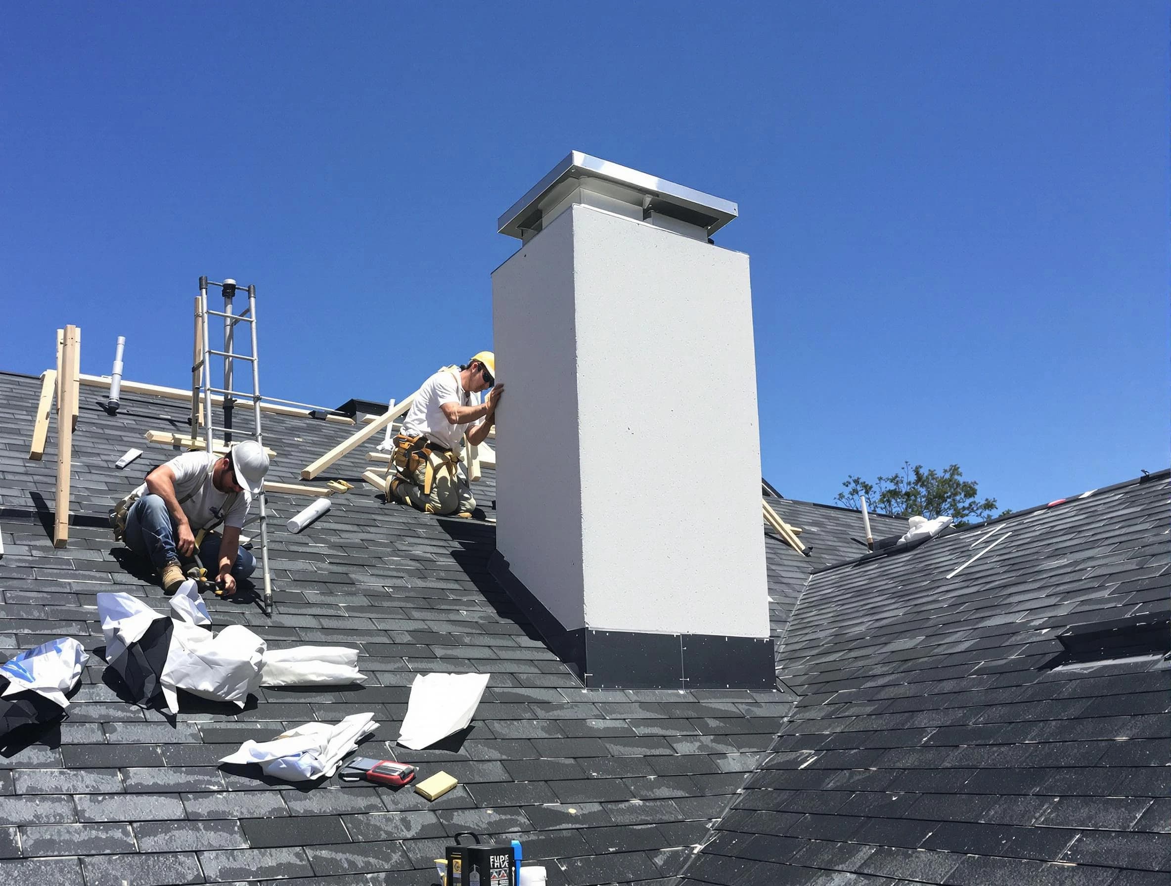Andover Chimney Sweep crew installing a new chimney in Andover, MA