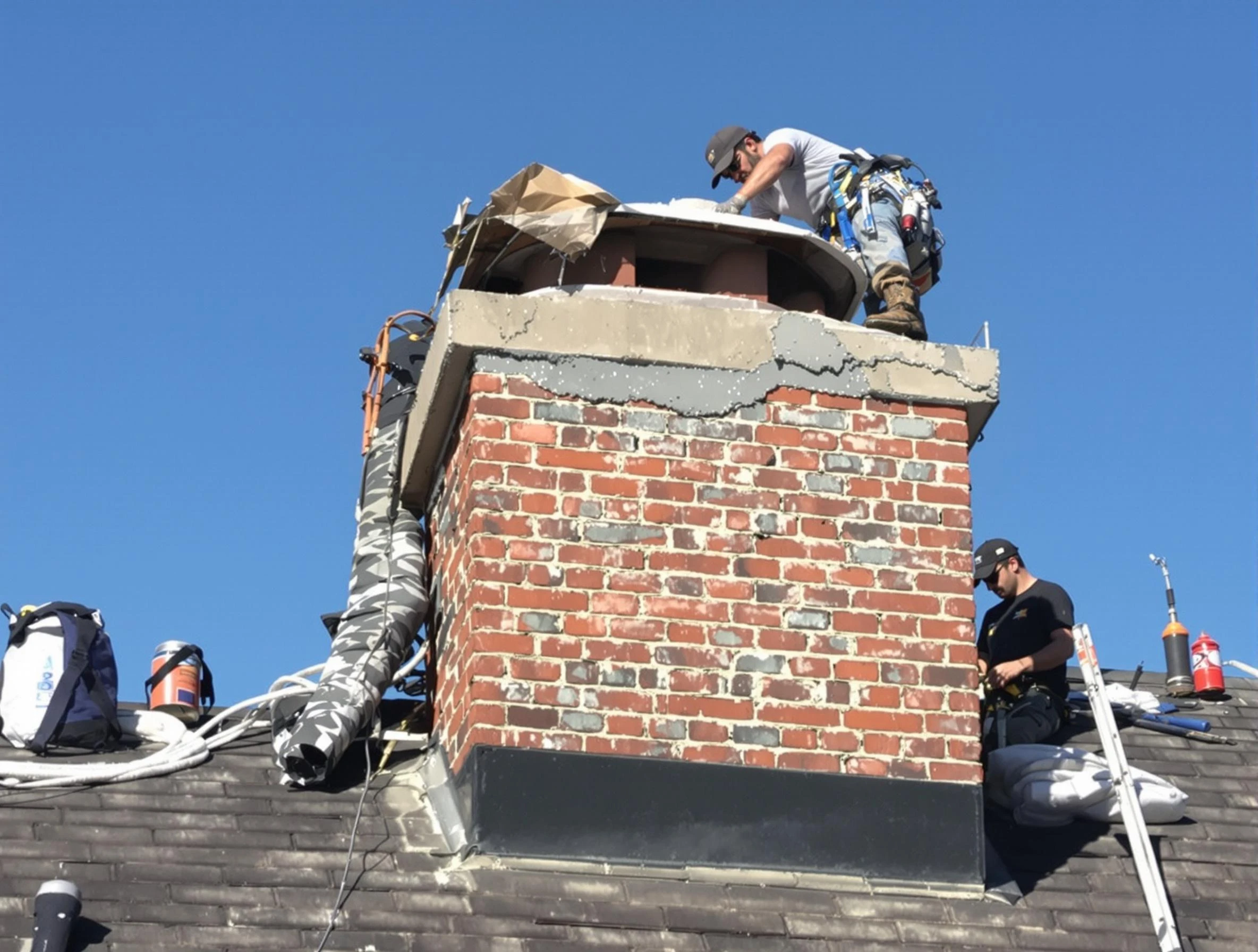 Andover Chimney Sweep installing a custom chimney crown in Andover, MA