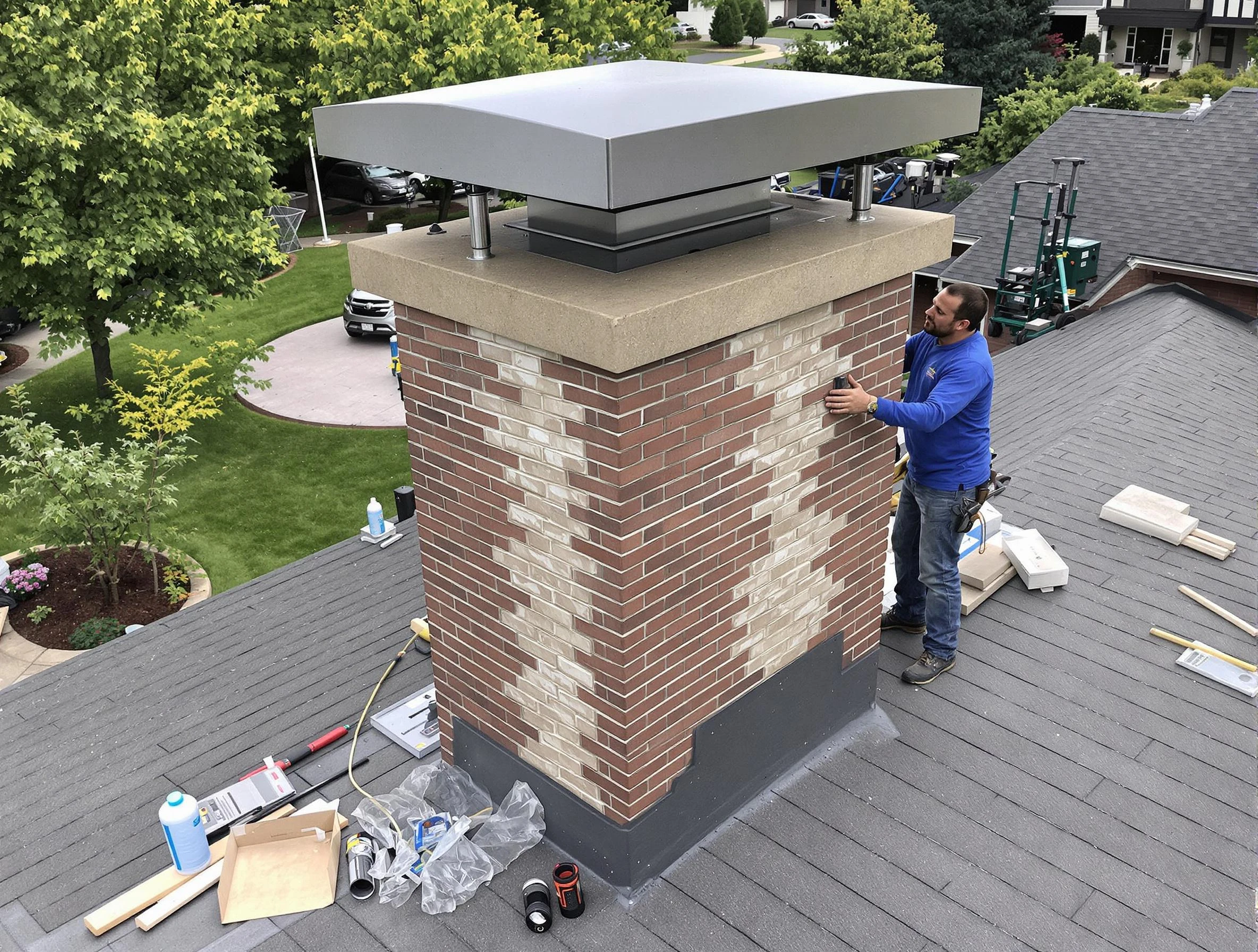 Andover Chimney Sweep team working on a custom chimney remodel in Andover, MA